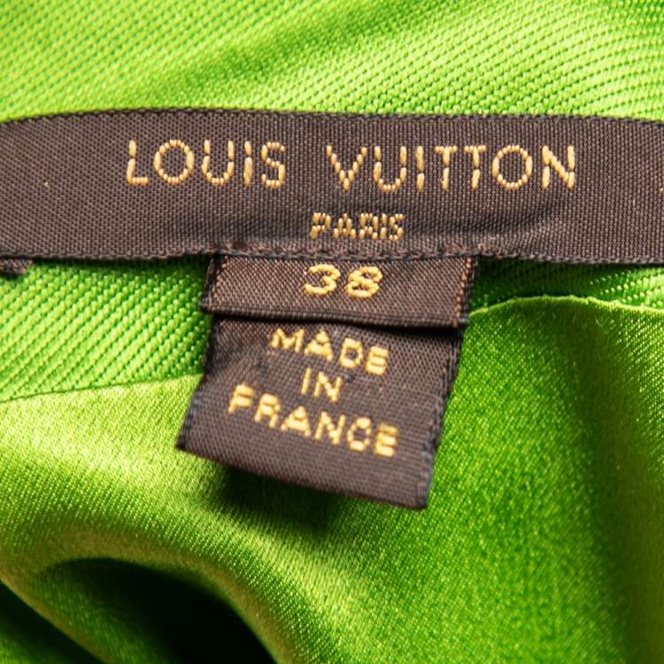 Pre Owned Louis Vuitton Green Printed Satin Midi Shift Dress M