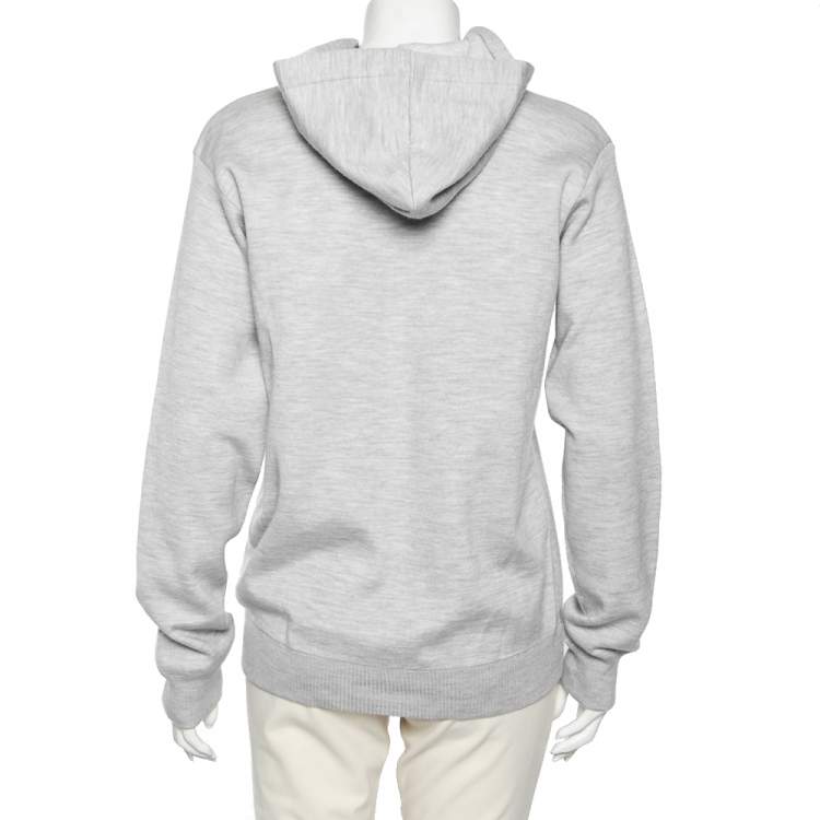 Pre Owned Louis Vuitton Grey Cashmere & Cotton Hooded Zip Front Jacket L