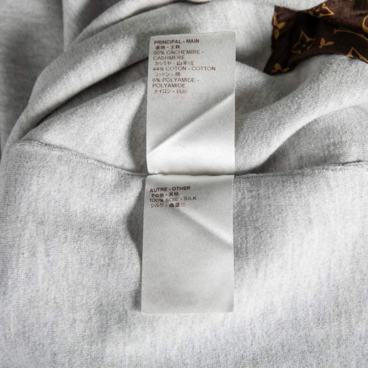 Pre Owned Louis Vuitton Grey Cashmere & Cotton Hooded Zip Front Jacket L