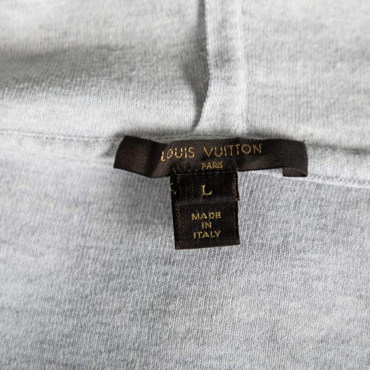 Pre Owned Louis Vuitton Grey Cashmere & Cotton Hooded Zip Front Jacket L