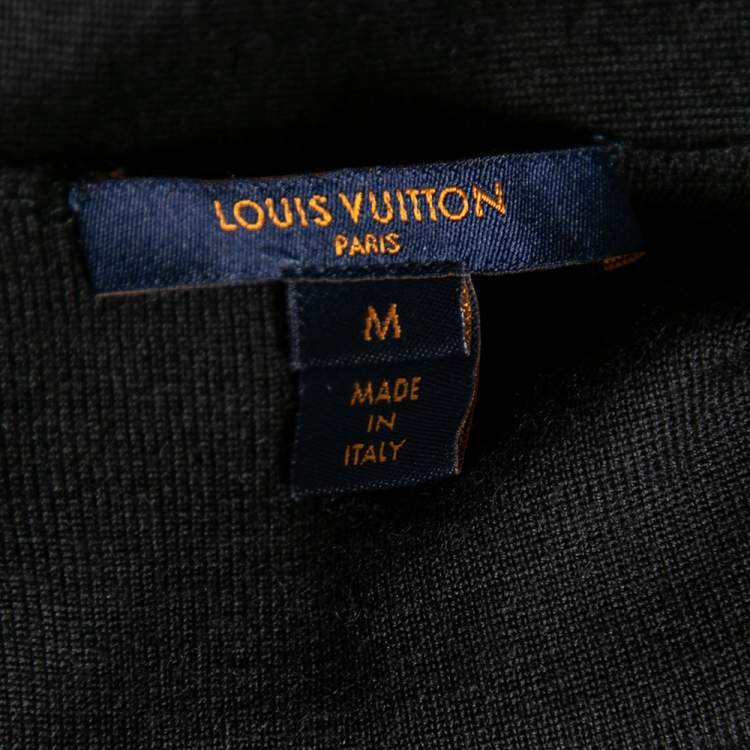 Pre Owned Louis Vuitton Black Wool & Sequin Embellished Monogram Detailed Dress M