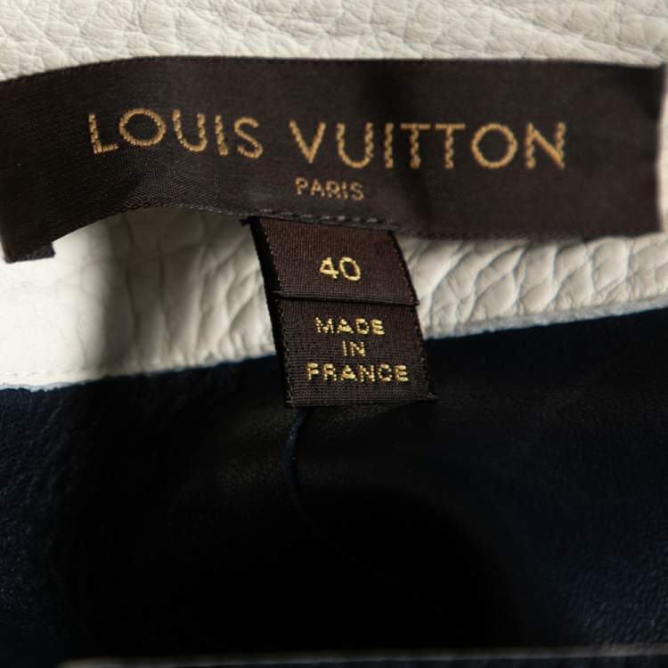Pre Owned Louis Vuitton White & Navy Blue Leather Mini Skirt M