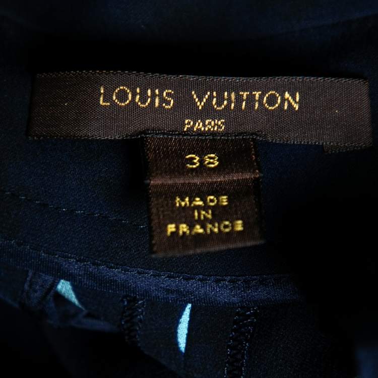 Pre Owned Louis Vuitton Navy Blue Printed Silk Jogger Pants M