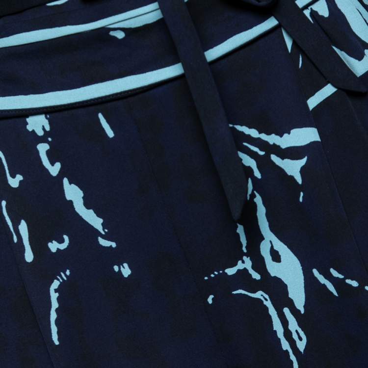 Pre Owned Louis Vuitton Navy Blue Printed Silk Jogger Pants M