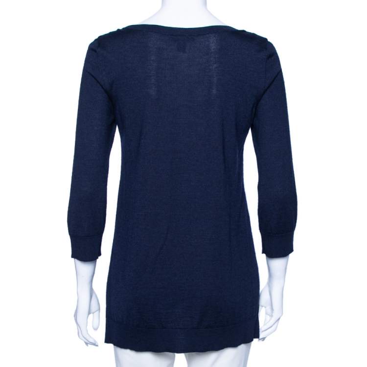 Pre Owned Louis Vuitton Navy Blue Wool Crew Neck Sweater M