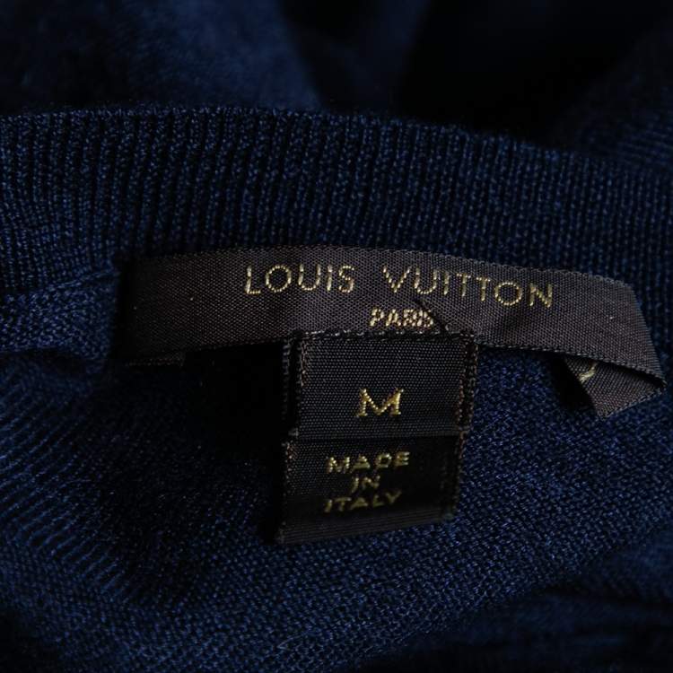 Pre Owned Louis Vuitton Navy Blue Wool Crew Neck Sweater M