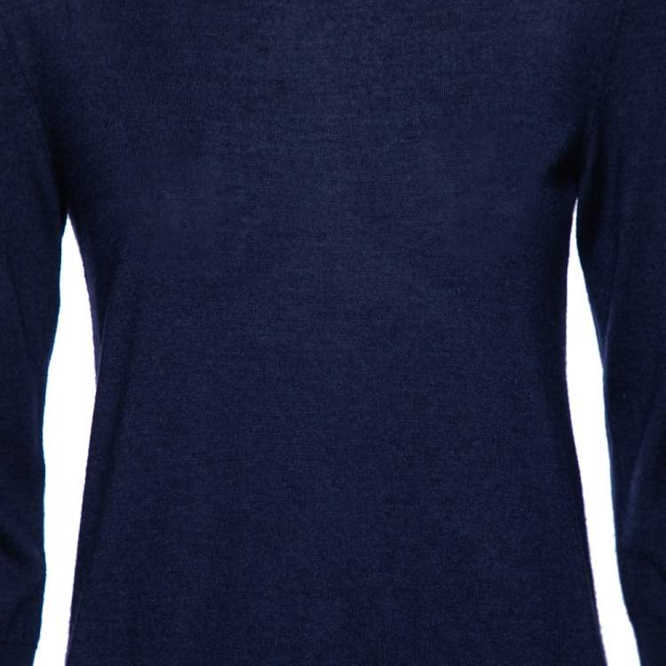 Pre Owned Louis Vuitton Navy Blue Wool Crew Neck Sweater M