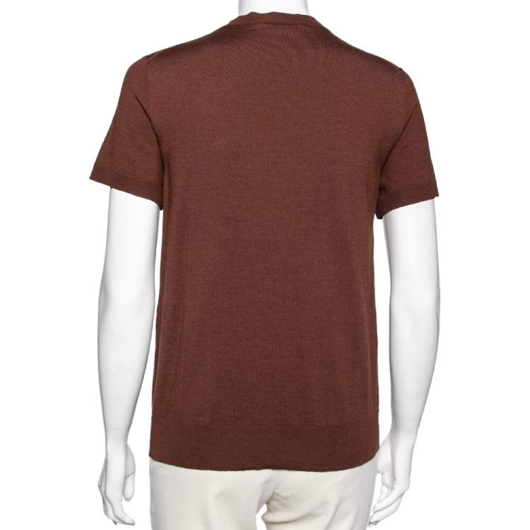 مملوكة مسبقًا Louis Vuitton Brown Wool Floral Sequin Embellished Top S