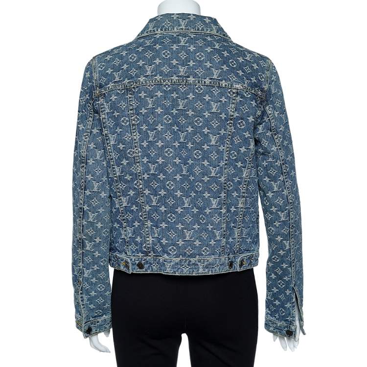Pre Owned Louis Vuitton Blue Logo Monogram Denim Button Front Jacket L