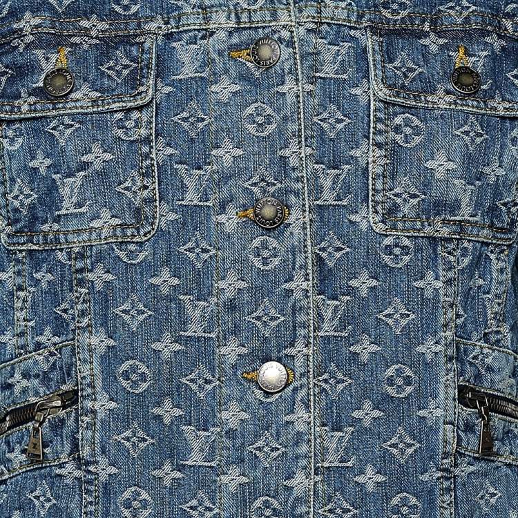 Pre Owned Louis Vuitton Blue Logo Monogram Denim Button Front Jacket L