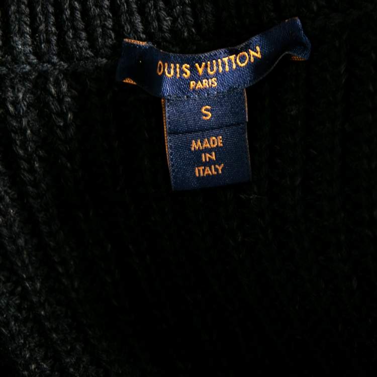 Pre Owned Louis Vuitton Black & Intarsia Fur Knitted Zip Front Cardigan S