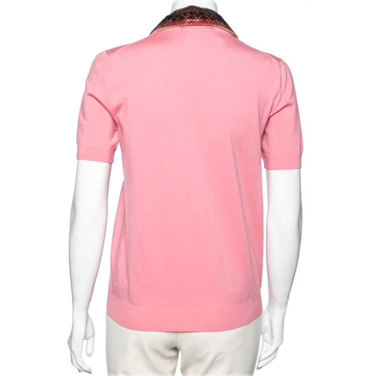 Pre Owned Louis Vuitton Pink Wool Embellished Collar Detailed Top S
