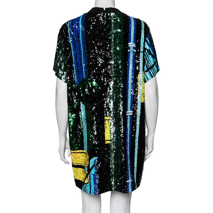 Pre Owned Louis Vuitton Multicolor Sequin Embellished Mesh T-Shirt Dress M