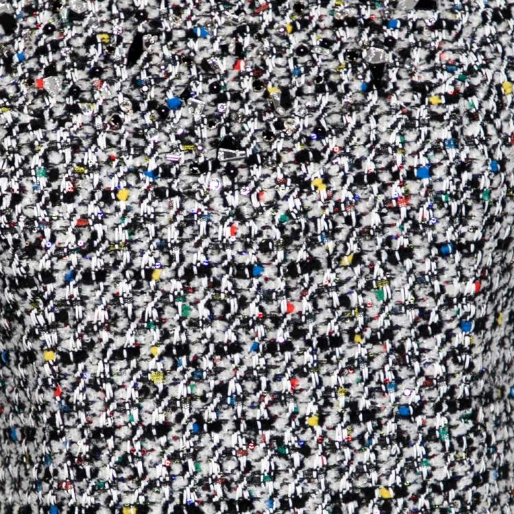 Pre Owned Louis Vuitton Monochrome Embellished Tweed Flared Mini Dress M