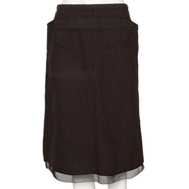Pre Owned Louis Vuitton Brown Textured Wool Midi Skirt M