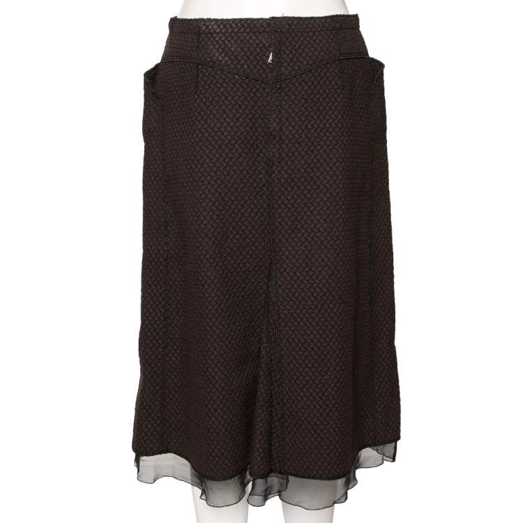Pre Owned Louis Vuitton Brown Textured Wool Midi Skirt M