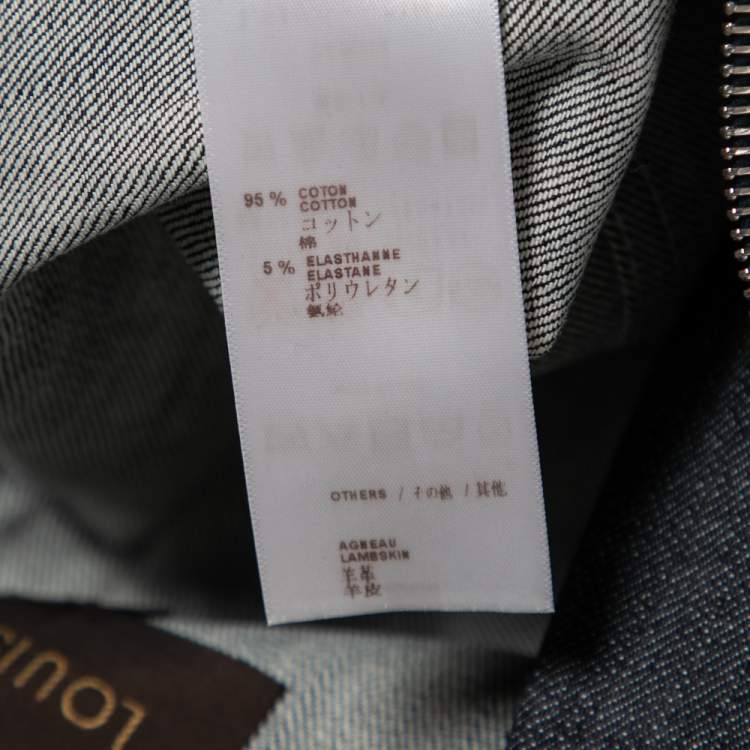 Pre Owned Louis Vuitton Blue Denim Leather Trimmed Zip Front Jacket M