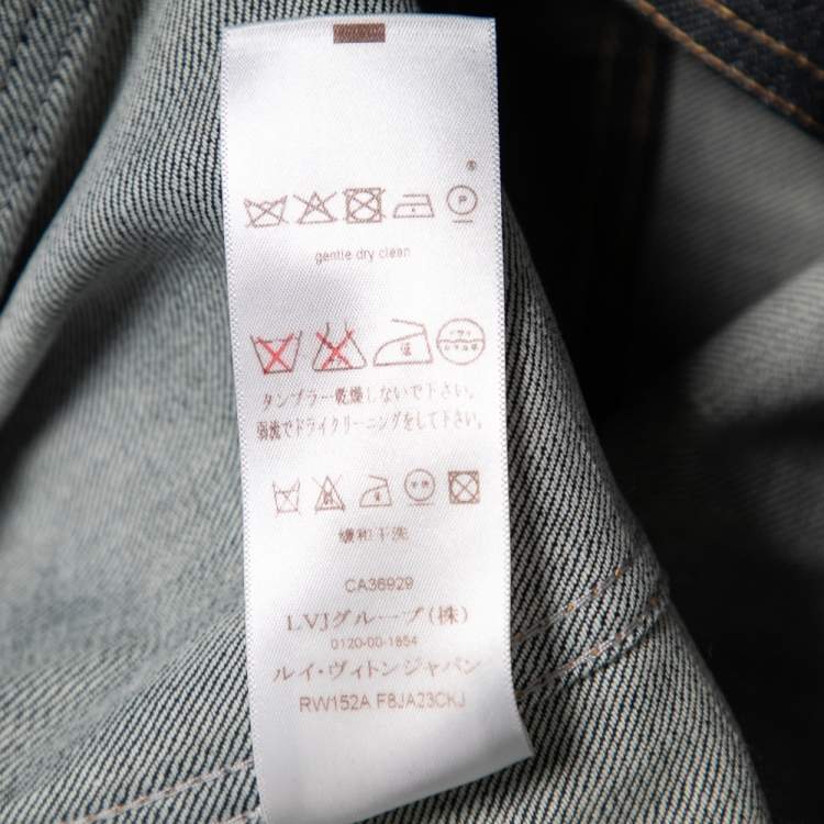 Pre Owned Louis Vuitton Blue Denim Leather Trimmed Zip Front Jacket M