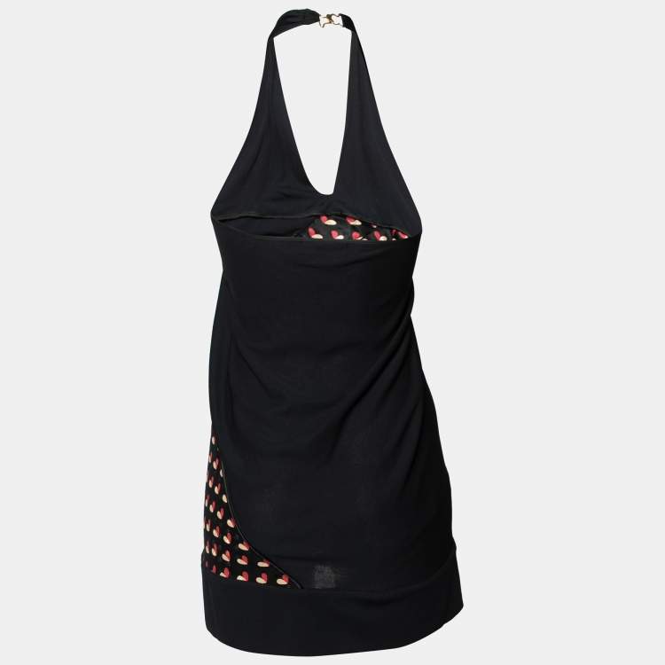 Pre Owned Louis Vuitton Black Heart Printed Crepe Halter Neck Top M