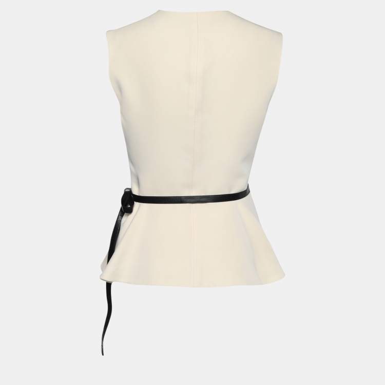 Pre Owned Louis Vuitton Cream Silk Wool Sleeveless Wrap Top S