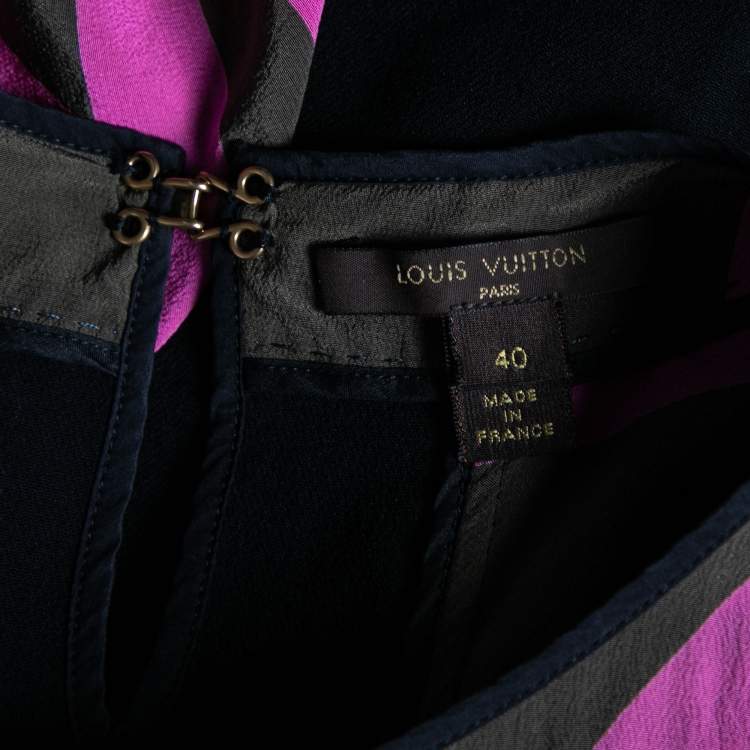 Pre Owned Louis Vuitton Olive Green and Pink Printed Silk Blouse M