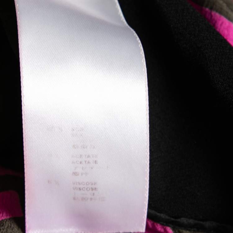 Pre Owned Louis Vuitton Olive Green and Pink Printed Silk Blouse M