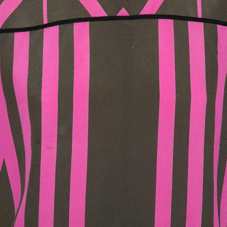 Pre Owned Louis Vuitton Olive Green and Pink Printed Silk Blouse M