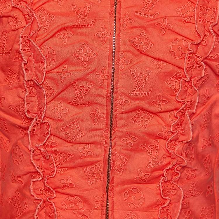Pre Owned Louis Vuitton Orange Cotton Eyelet Flared Dress M