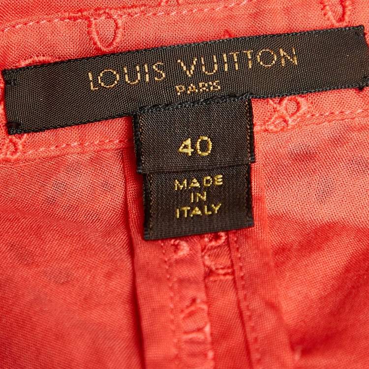 Pre Owned Louis Vuitton Orange Cotton Eyelet Flared Dress M