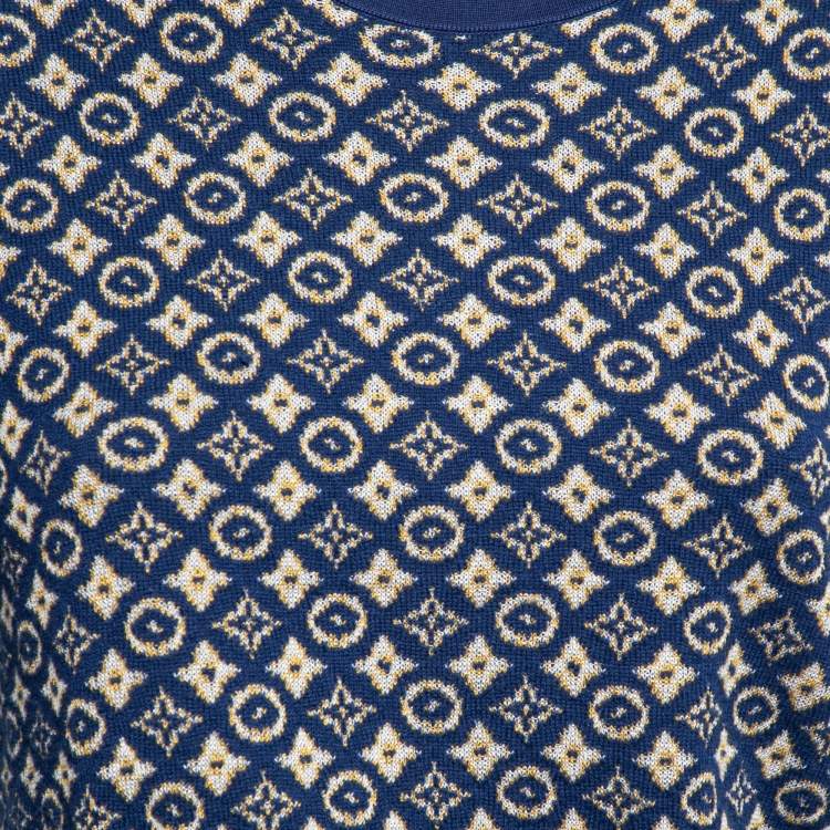 Pre Owned Louis Vuitton Blue Monogram Cashmere & Silk Crewneck Sweater XL