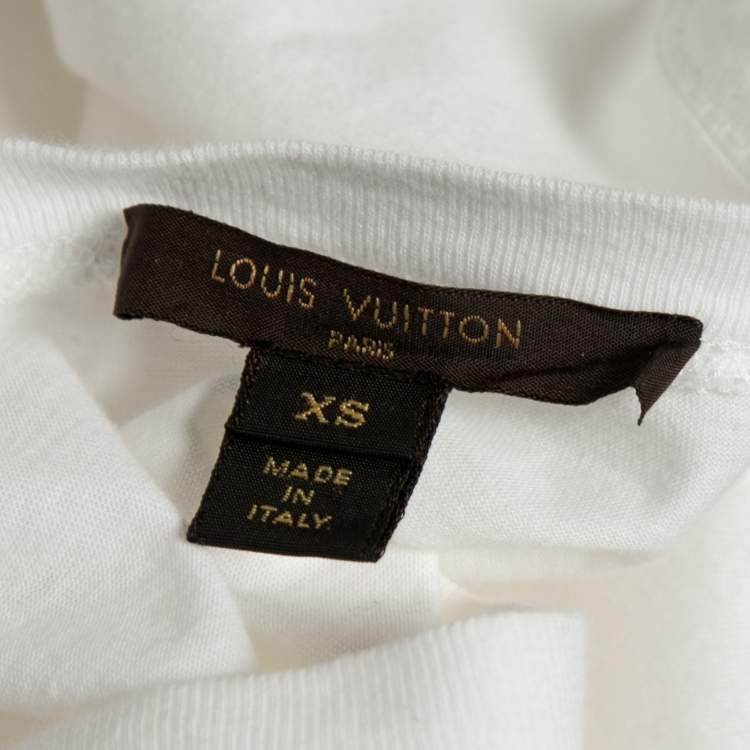 Pre Owned Louis Vuitton White Cotton Pearl Embellished Short Sleeve Top XS