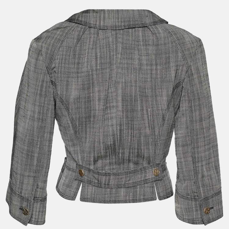 Pre Owned Louis Vuitton Grey Textured Silk Double Breasted Cropped Blazer S