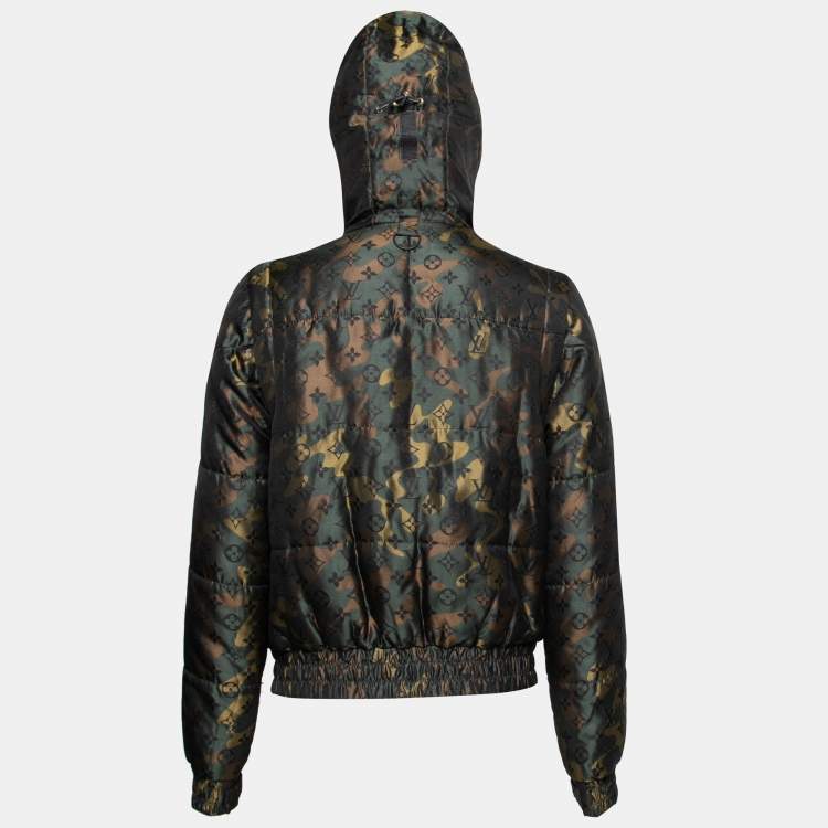 Pre Owned Louis Vuitton Green Camouflage Monogrammed Padded Silk Jacket M