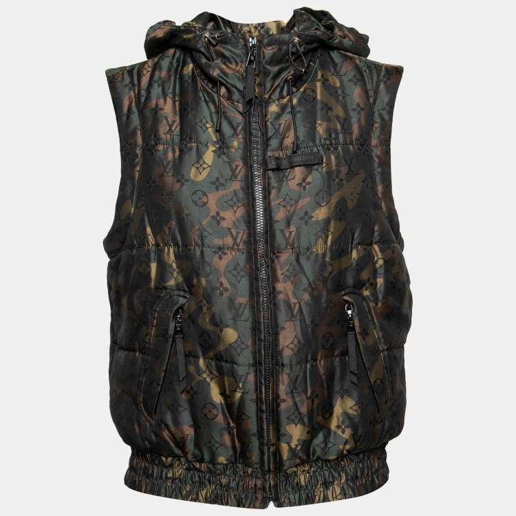 Pre Owned Louis Vuitton Green Camouflage Monogrammed Padded Silk Jacket M