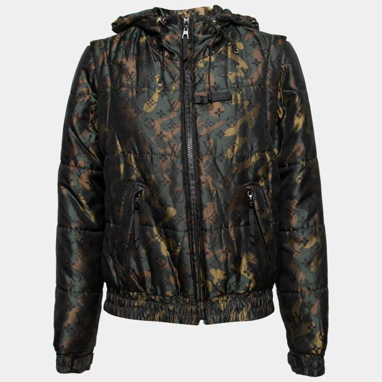 Pre Owned Louis Vuitton Green Camouflage Monogrammed Padded Silk Jacket M