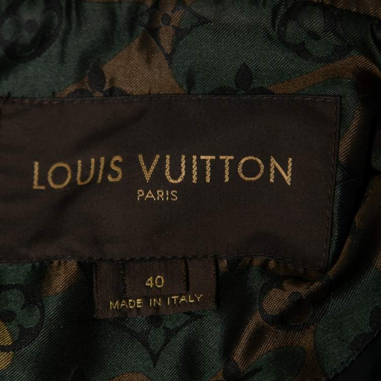 Pre Owned Louis Vuitton Green Camouflage Monogrammed Padded Silk Jacket M
