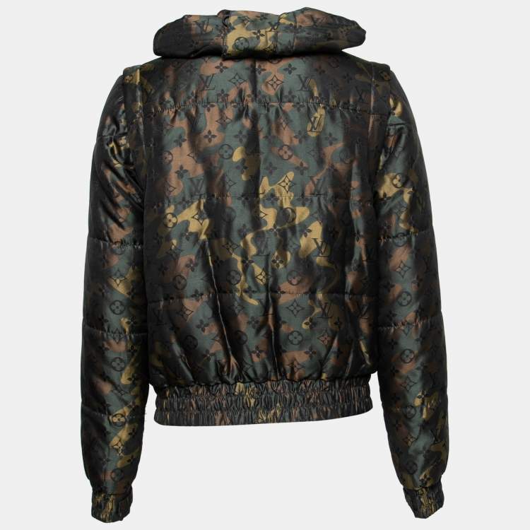 Pre Owned Louis Vuitton Green Camouflage Monogrammed Padded Silk Jacket M
