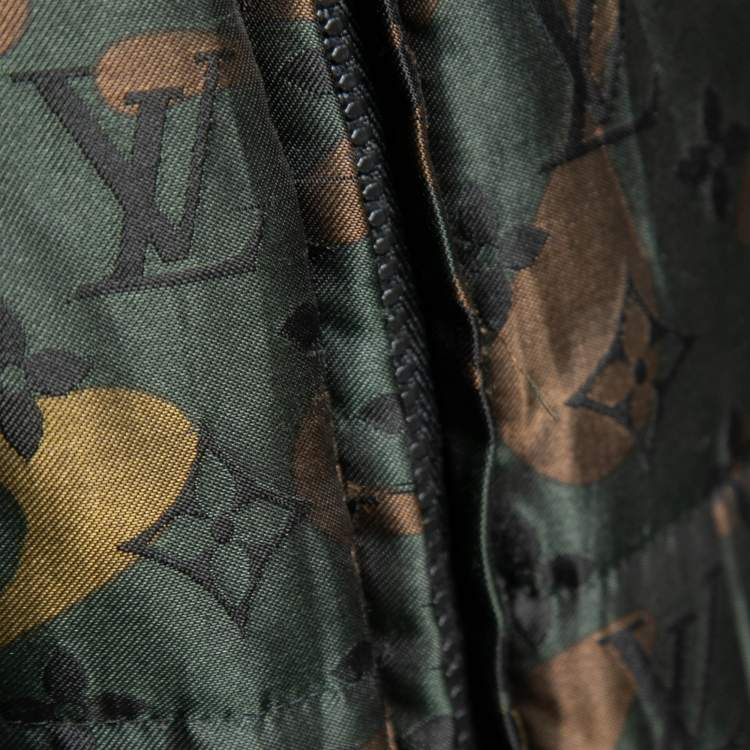 Pre Owned Louis Vuitton Green Camouflage Monogrammed Padded Silk Jacket M