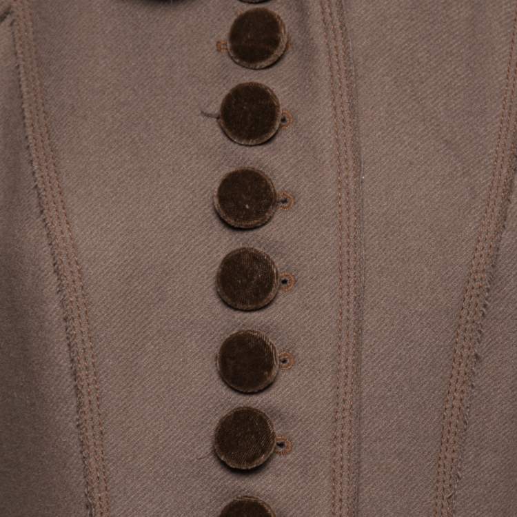 Pre Owned Louis Vuitton Brown Wool Fur Trimmed Button Front Coat M