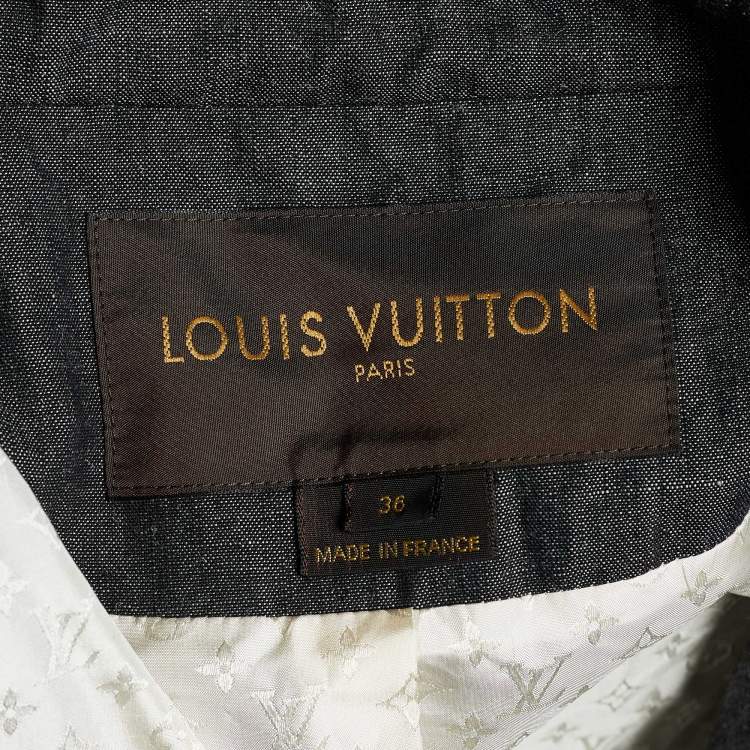 Pre Owned Louis Vuitton Dark Blue Cotton & Ramie Ruched Jacket S