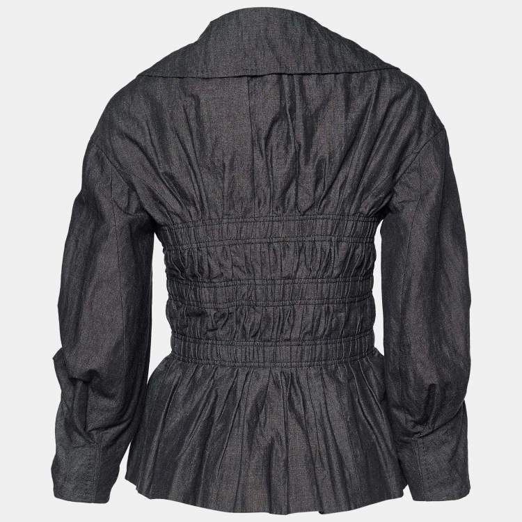 Pre Owned Louis Vuitton Dark Blue Cotton & Ramie Ruched Jacket S
