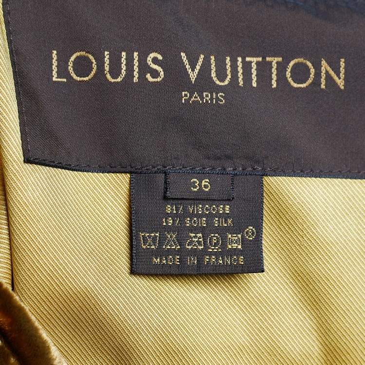 Pre Owned Louis Vuitton Gold Velvet Zip Front Cropped Jacket S