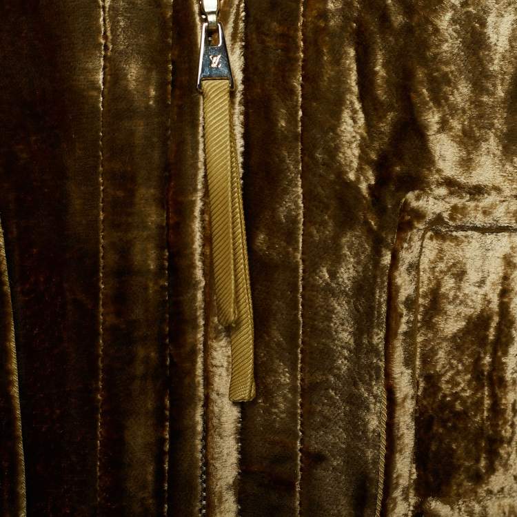 Pre Owned Louis Vuitton Gold Velvet Zip Front Cropped Jacket S