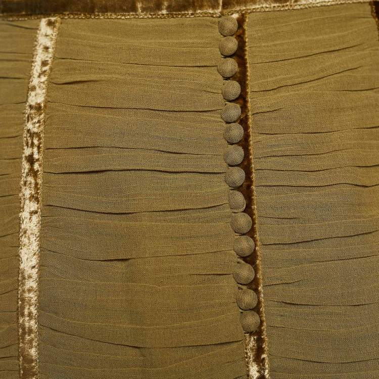 مملوكة مسبقًا Louis Vuitton Olive Green Cotton Ruched Knee Length Skirt M