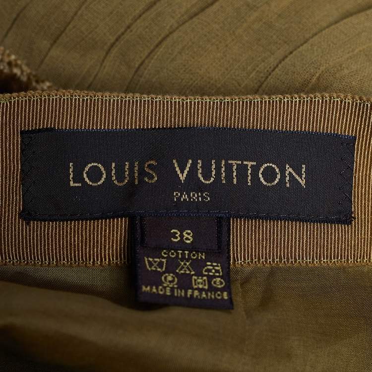 مملوكة مسبقًا Louis Vuitton Olive Green Cotton Ruched Knee Length Skirt M