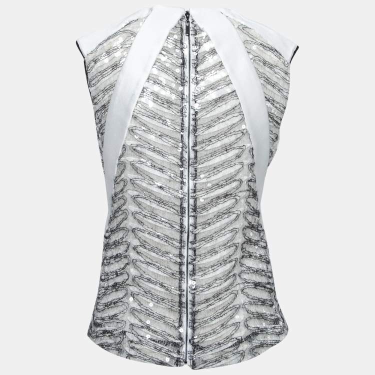 Pre Owned Louis Vuitton White Mohair Sequin Embellished Cut Sleeve Top M