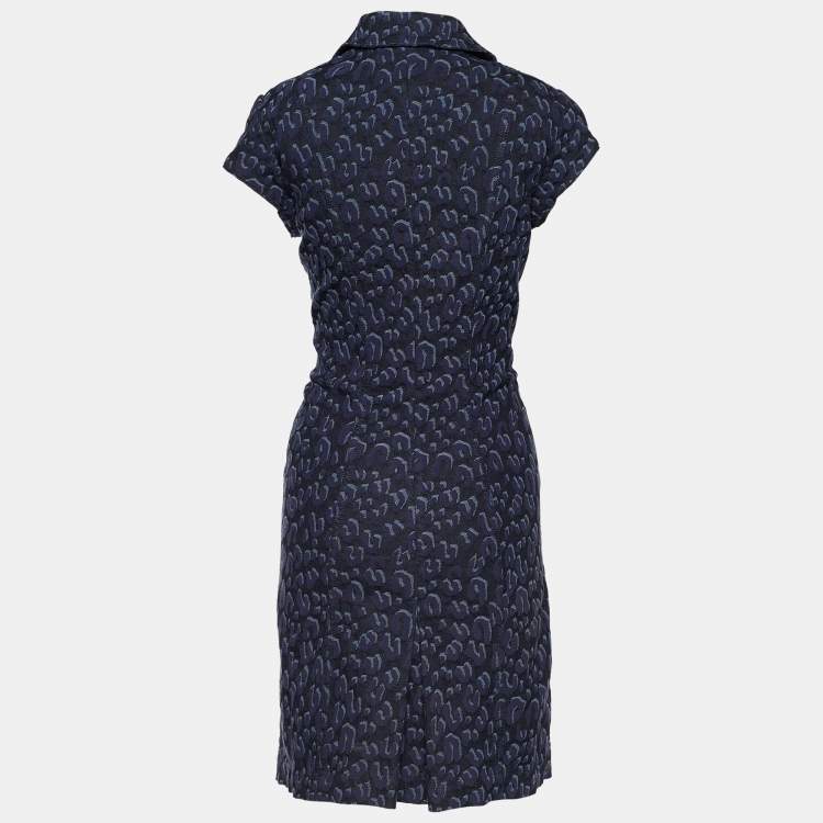 Louis Vuitton Navy Blue Leopard Pattern Denim Zip Front Dress L Louis  Vuitton