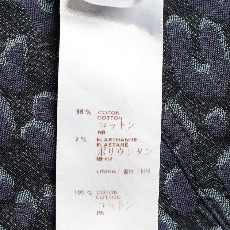 Pre Owned Louis Vuitton Navy Blue Leopard Pattern Denim Zip Front Dress L