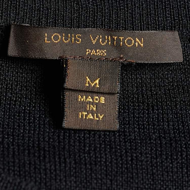 Pre Owned Louis Vuitton Black Knit & Sequined Monogram Lace Midi Dress M