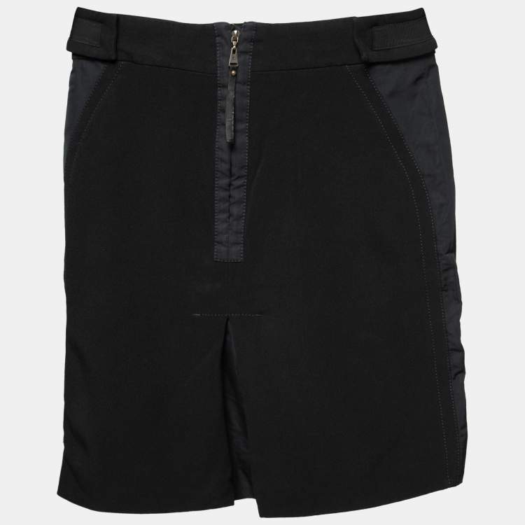 Pre Owned Louis Vuitton Black Crepe & Synthetic Trimmed Skirt S